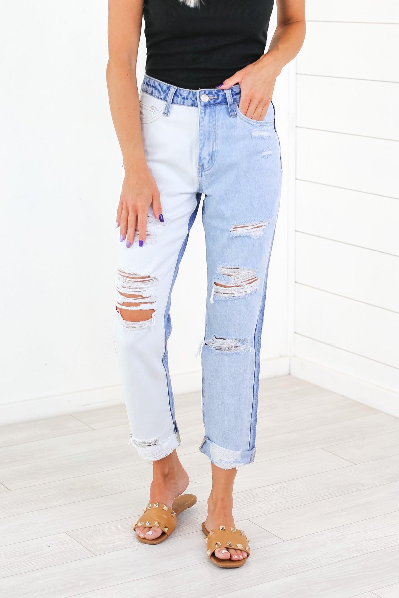  VERVET High Rise Colorblock Mom Jean 