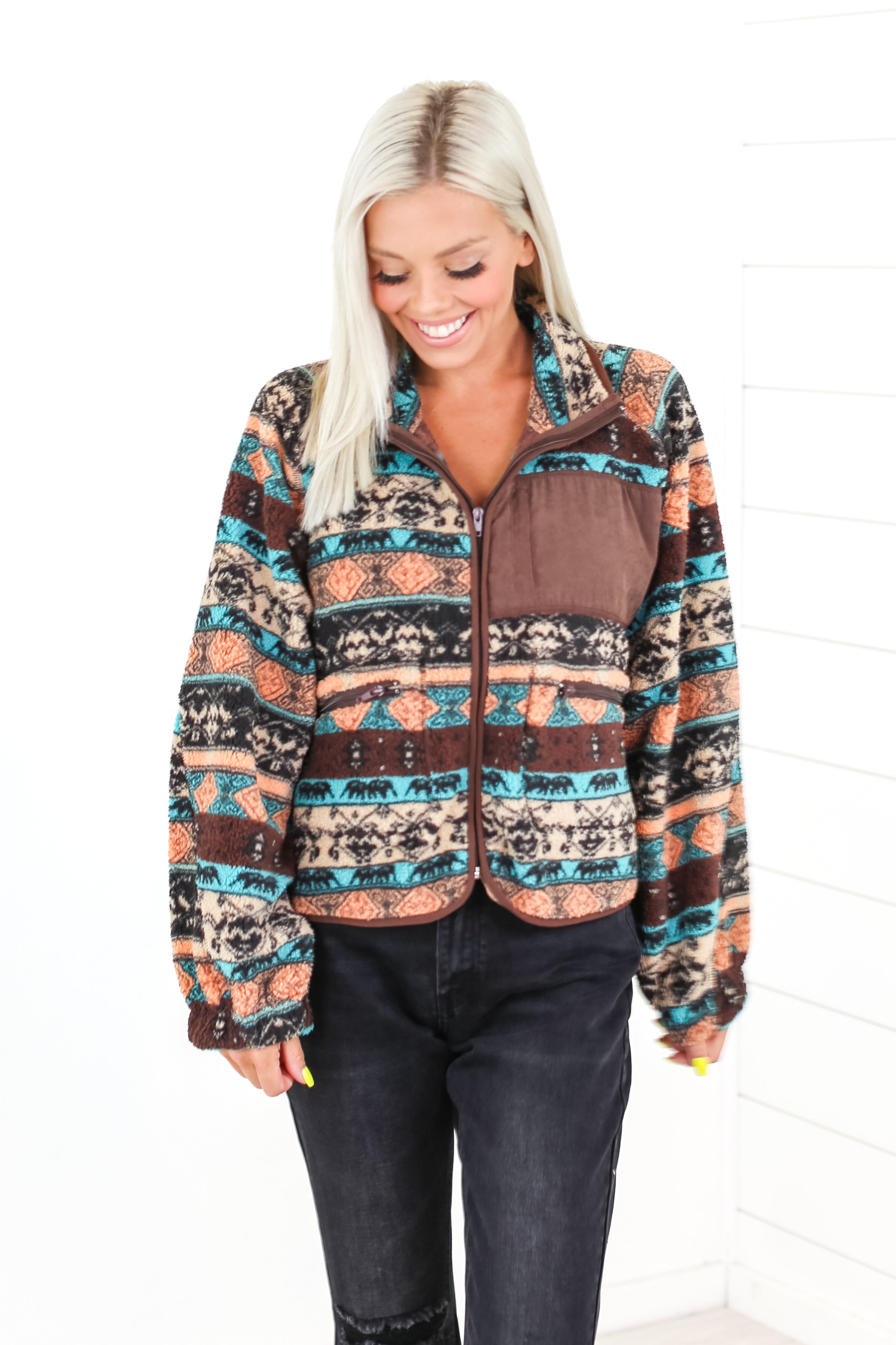  Aztec Sherpa Jacket - 2 Colors 