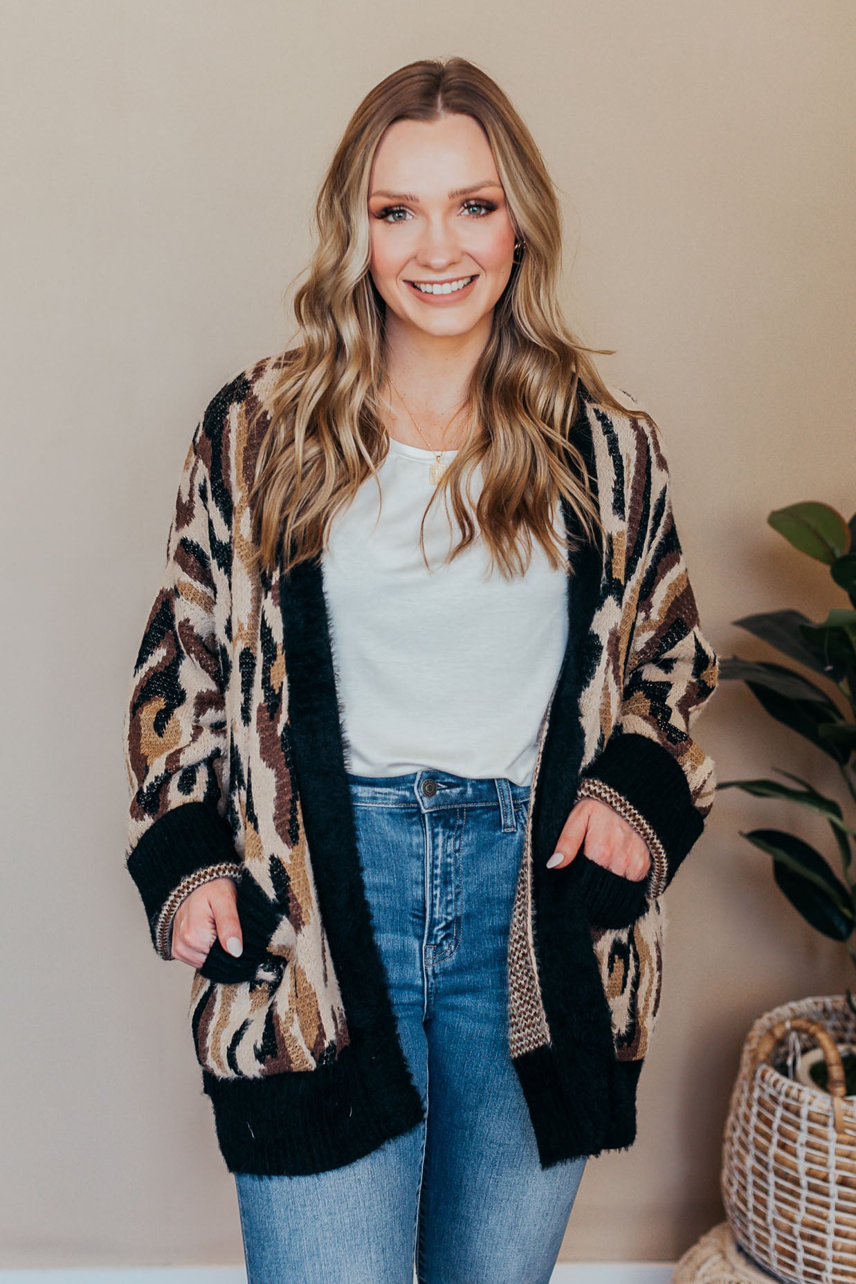  Fuzzy Long Leopard Cardigan 