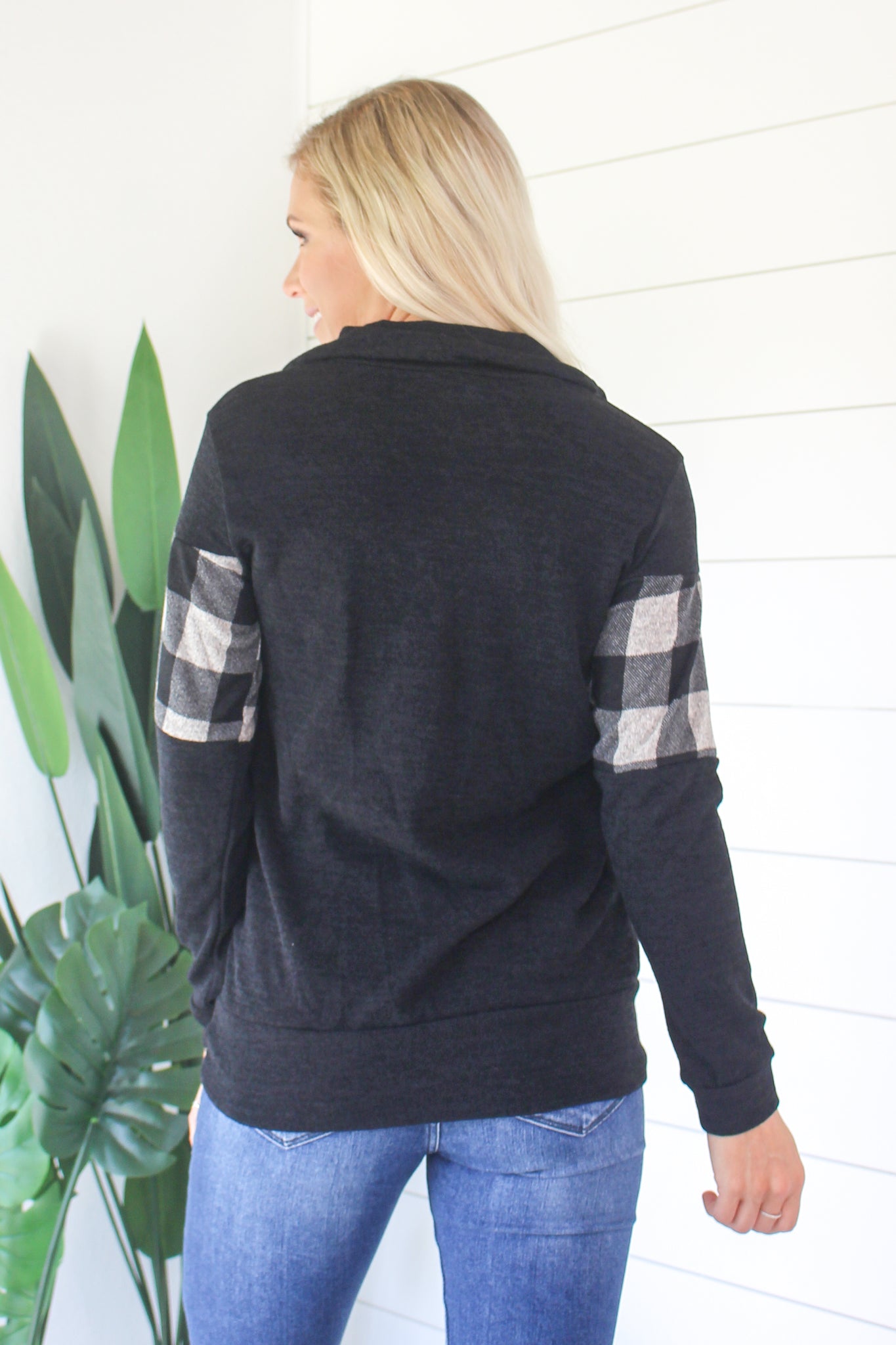 Shadows Plaid Accent Sweater