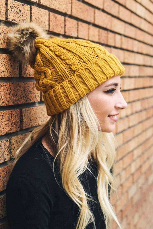  Comfy Cable Knit Pom Beanie - 4 Colors 