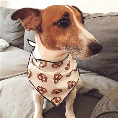 Pretzel Dog Tie Pre cut Bandana Who loves Pretzels?! This beautiful  unique dog  bandana was made in the USA. Its light weight for comfort  and its already been cut into a triangle for perfection. Each bandana has  a rolled out hem on all three sides. Don't miss out!