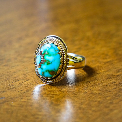A Gold Turquoise Ring Handmade by Gary Glandon