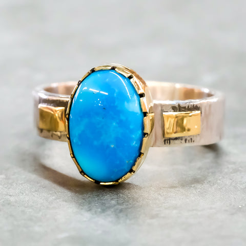 Ithaca Peak Turquoise Gold and Silver Ring by Gary Glandon