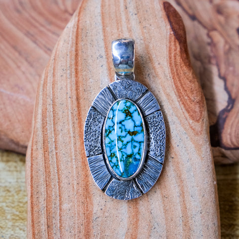 Multi-Textured Kingman Turquoise Pendant by Gary Glandon