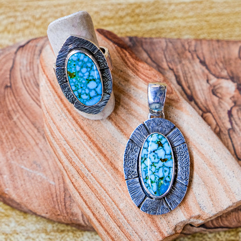 Multi-Textured Turquoise Ring and Pendant