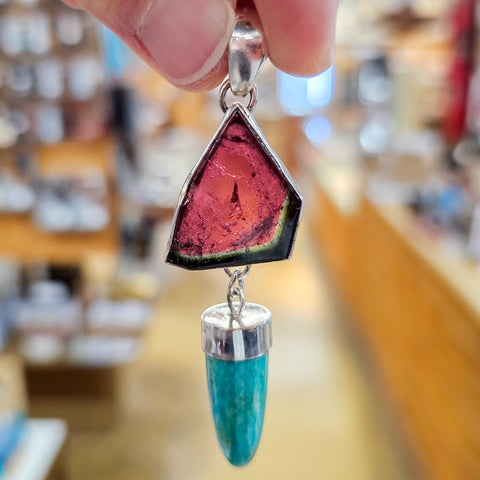 Tourmaline and Bullet Turquoise Pendant by Gary Glandon