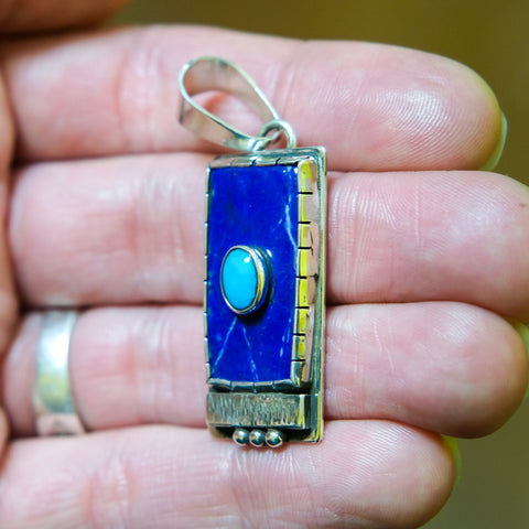 Turquoise Over Lapis Pendant Side View