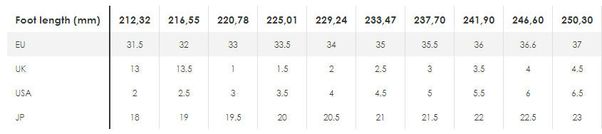 diadora women's shoe size chart