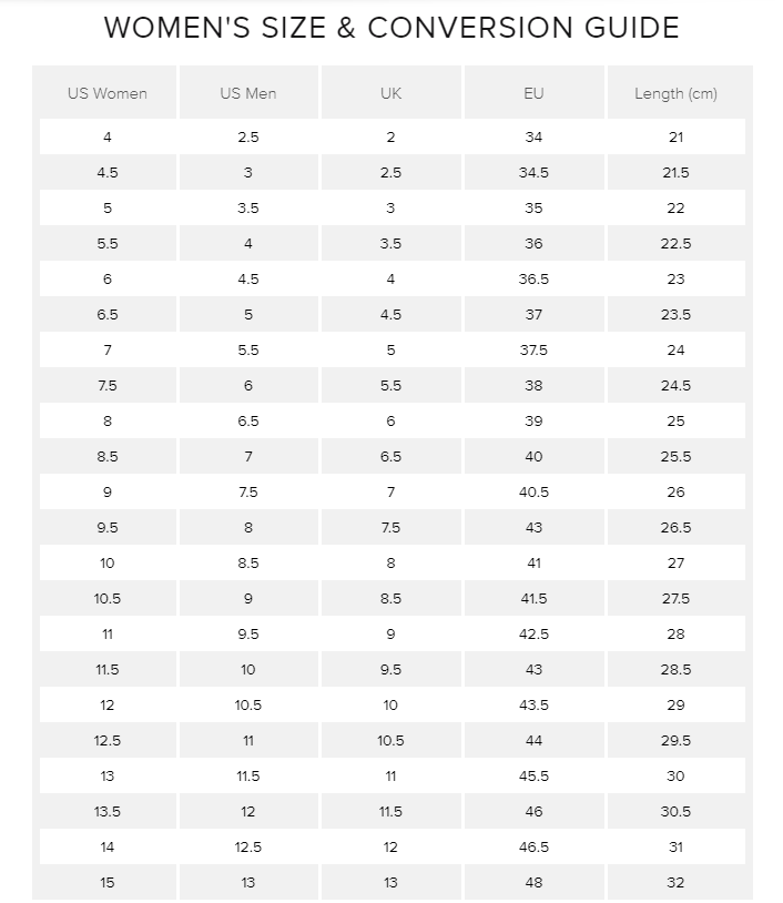 New Balance Size Chart - Goal Kick Soccer