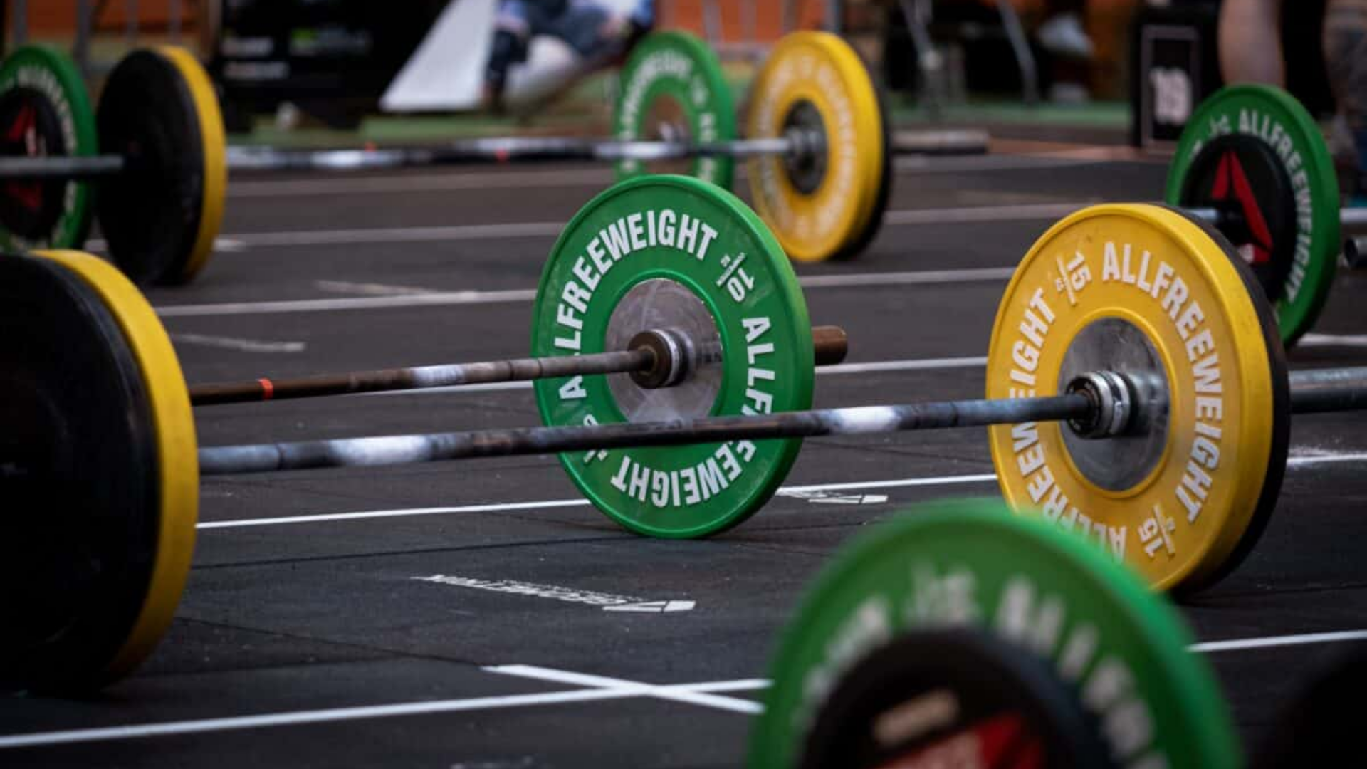 Olympic bars in a Crossfit session