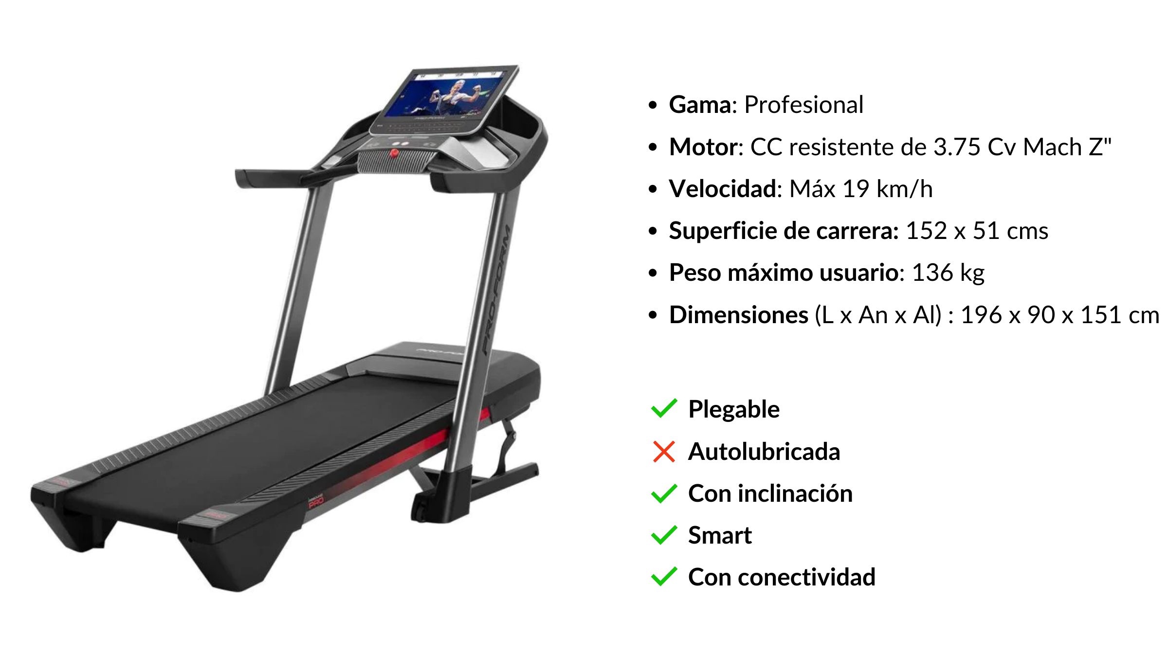 Especificações e recursos da esteira smartrun Proform PRO 9000