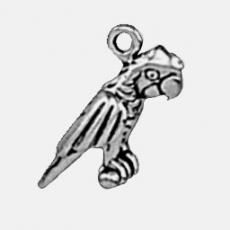 Charms. Sterling Silver, 7.4mm Width by 9.5mm Length by 14.7mm Height, Sitting Parrot Charm. Quantity Per Pack: 1 Piece.