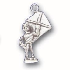 Charms. Sterling Silver, 11.8mm Width by 8.1mm Length by 23.9mm Height, Boy With Kite Charm. Quantity Per Pack: 1 Piece.