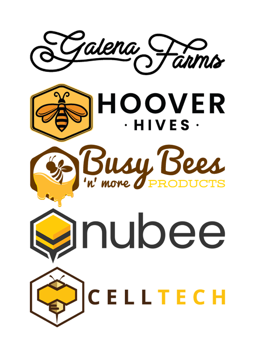 All 5 Logos that are sold under Galena Farms including: Hoover Hives, Busy Bees, NuBee, CellTech and Galena Farms