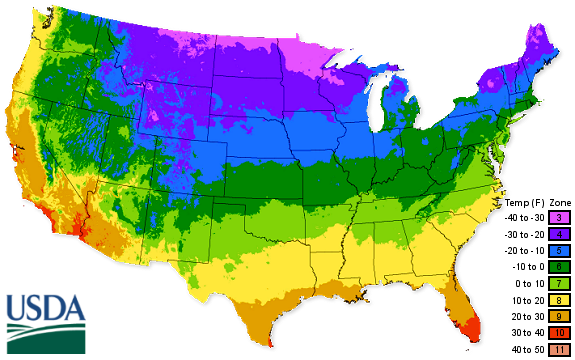 map of united states showing all USDA climate zones being used for beehive placement