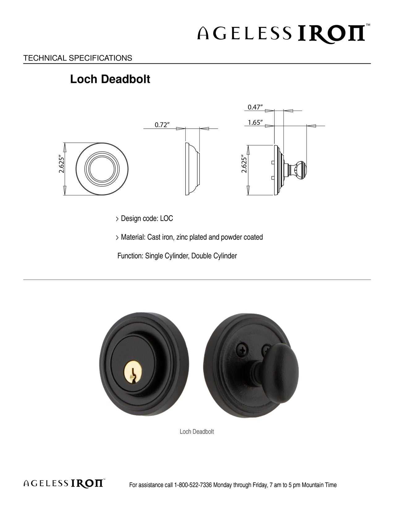Loch Deadbolt Technical Specs