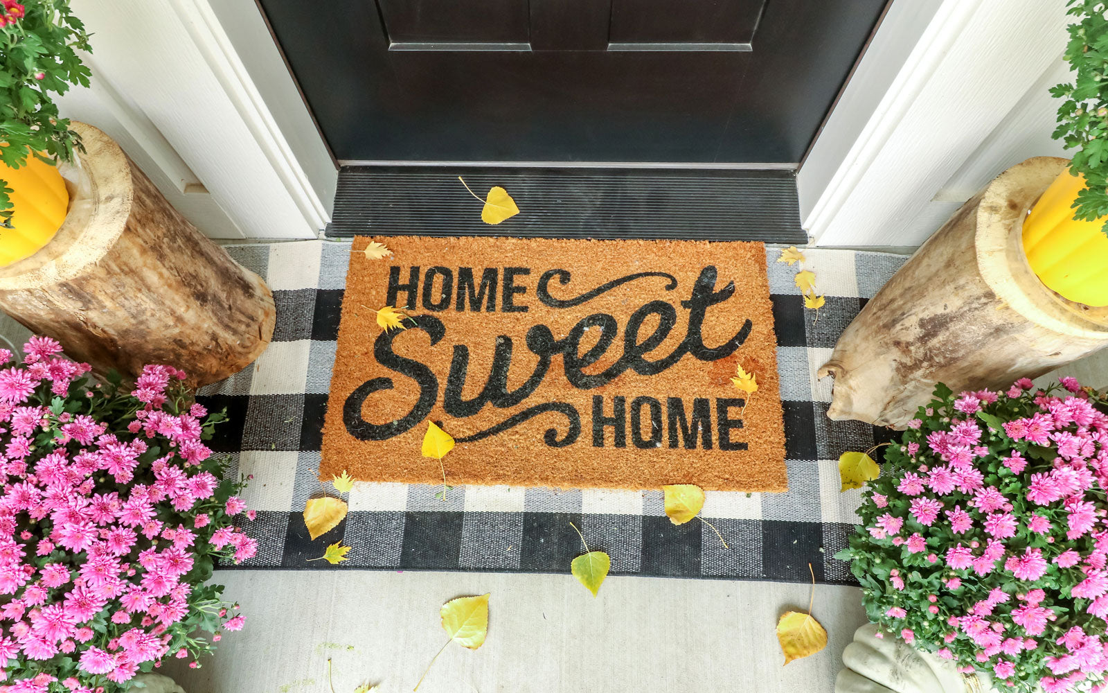 Home Decorating for Autumn with Layered Front Door Mats