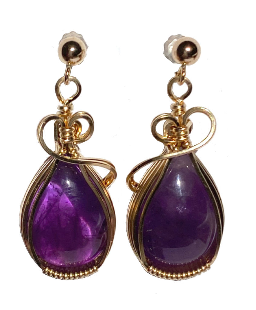 AMETHYST TEARDROP IN GOLD EARRINGS – Twisted Wire Designs