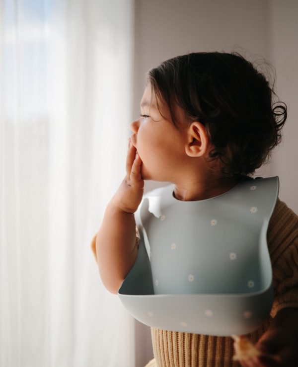 Silicone Baby Bib-White Daisy