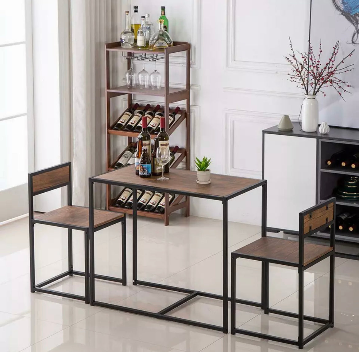 breakfast bar and 2 chairs