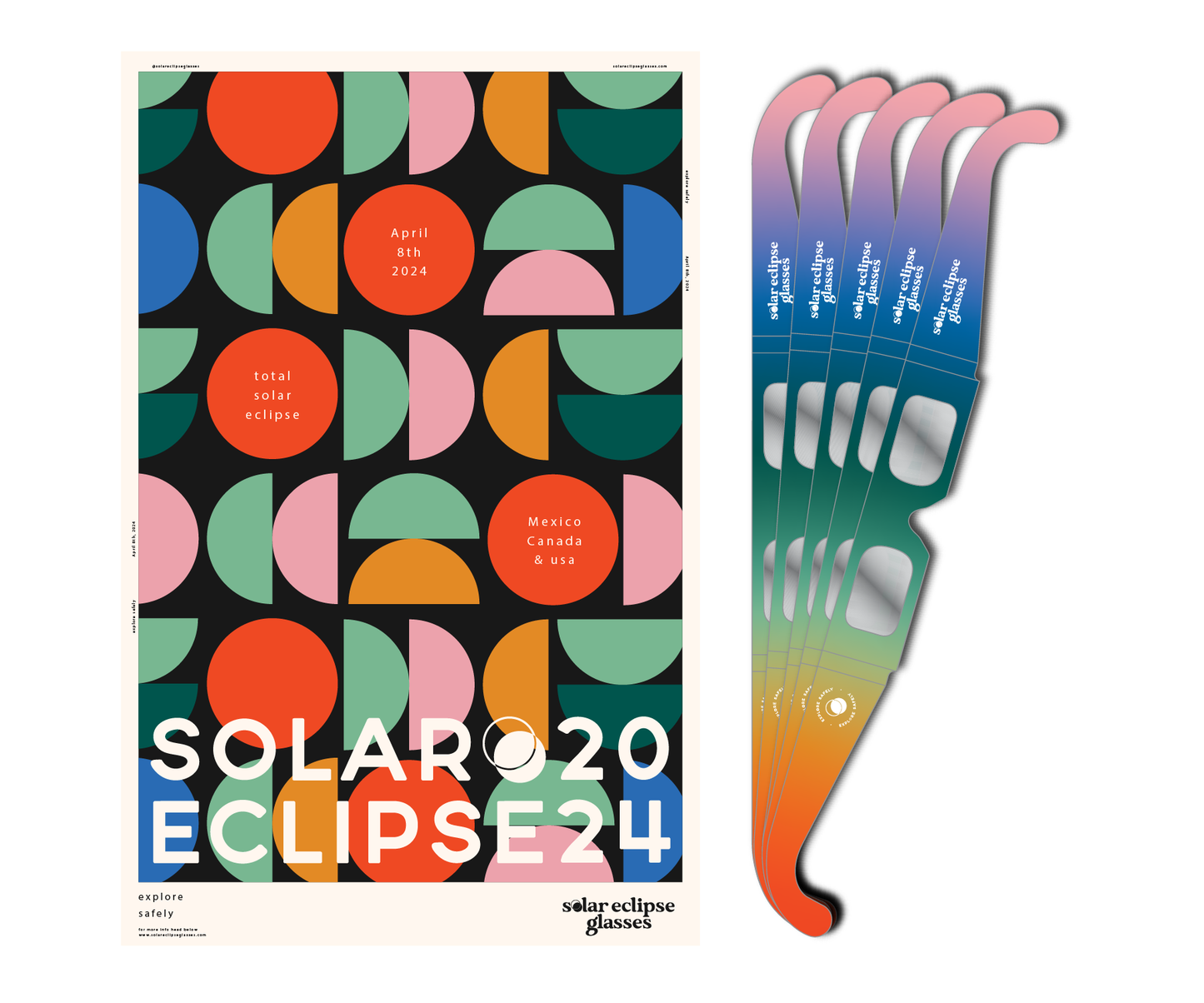 Commemorative 2024 Eclipse Poster + Pack of 5 Eclipse Glasses Solar