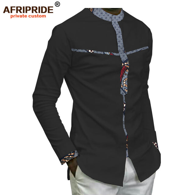 2022 Spring African Dashiki Casual Shirt for Men AFRIPRIDE Bazin Richi Full Sleeve Single Breasted Men&#39;s Cotton Shirt A1812009