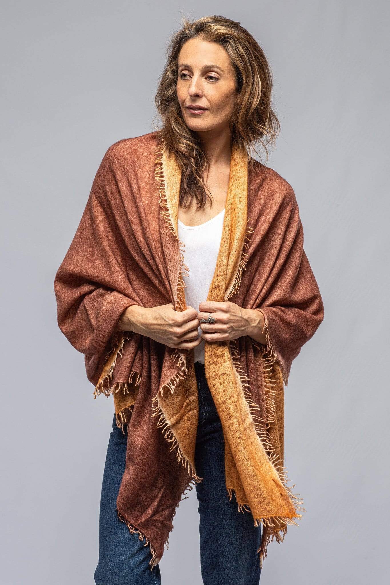 Gina Bicolor Cashmere Scarf In Brick/Ocra