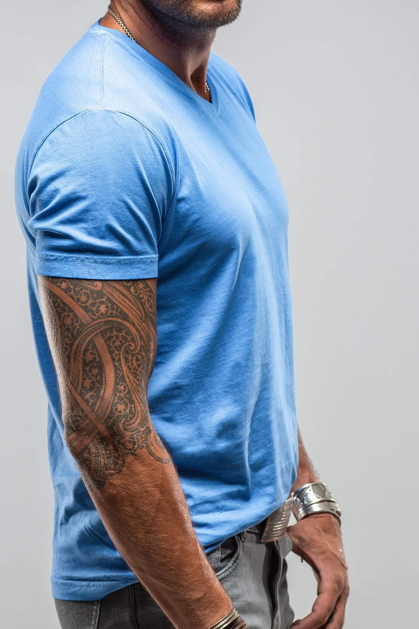 GR Cotton V Neck Tee In Royal