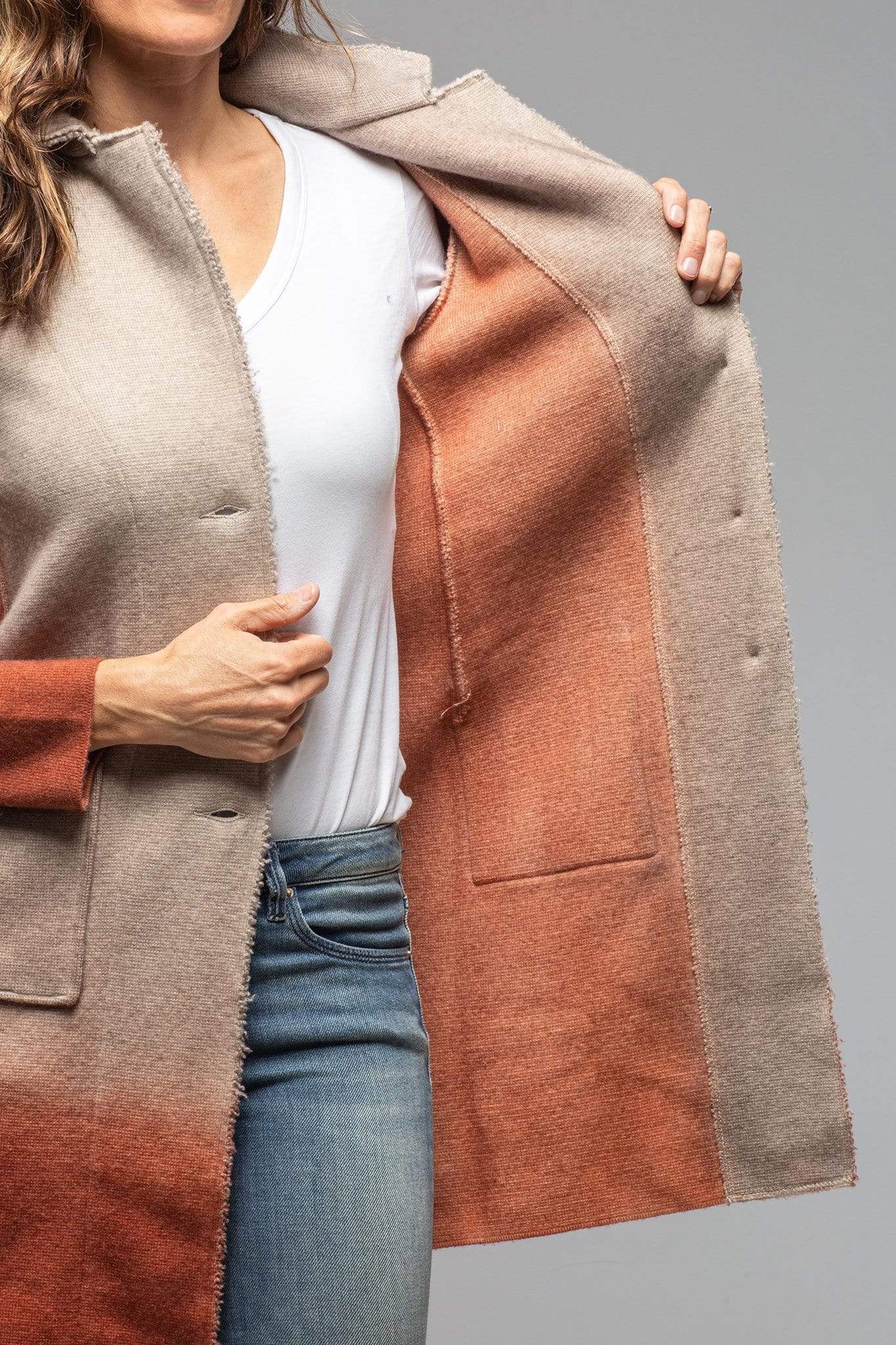 Luisa Long Cardigan W/ Colored Effect In Taupe/Brick