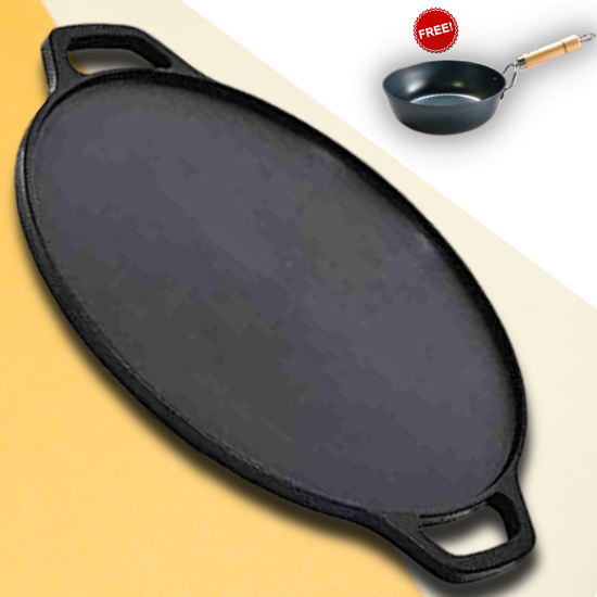 12.6-Inch Cast Iron Roti Tawa, Double Handled Cast Iron Crepe Pan for Dosa