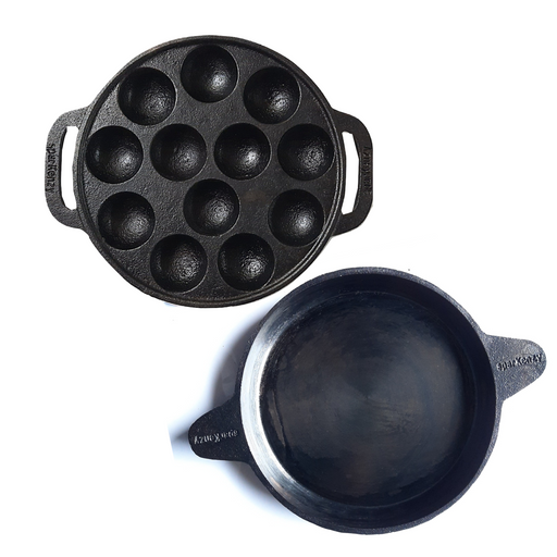 Paniyaram Pan Cast Iron - 7 Pit Round Non Induction Base. – Rosh