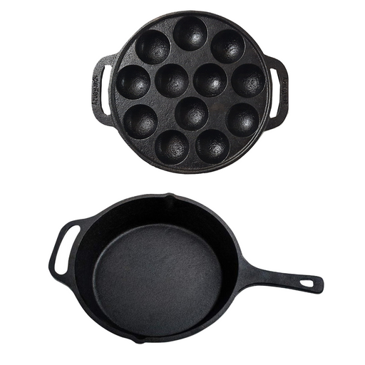 Black Large Cast Iron Appam Pan, For Kitchen, Oval