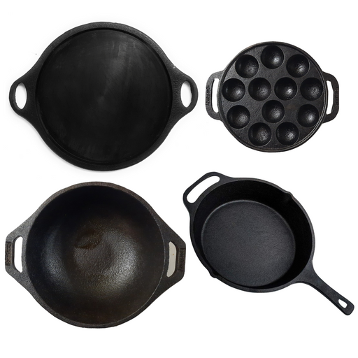 The Indus Valley Pre-Seasoned Cast Iron Paniyaram Pan (12 Pits - Twin  Handle),Black