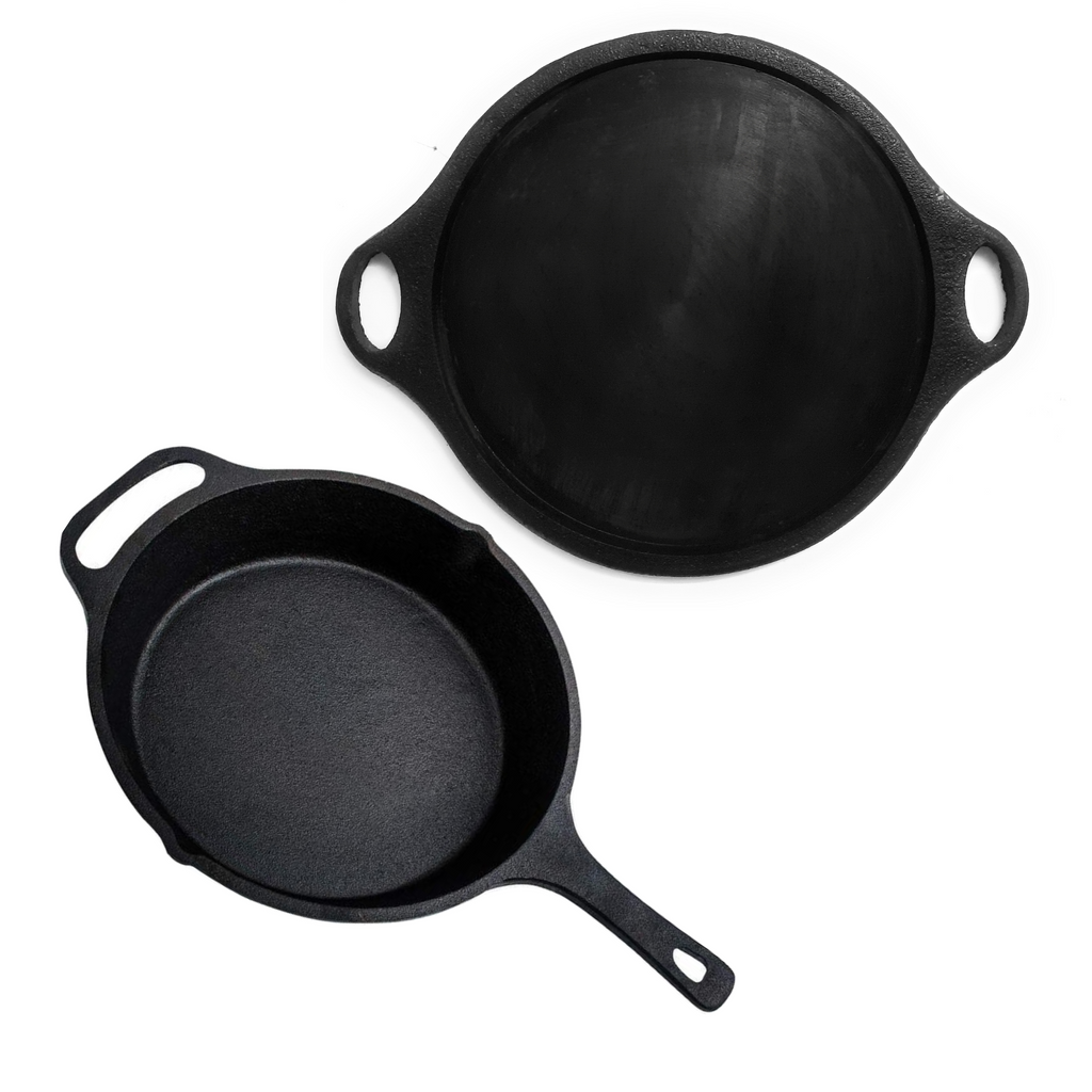 Highkind Pre-Seasoned Cast Iron Dosa Tawa with Premium Extra Coating (12  inches) Perfect for Cooking on Gas, Induction and Electric Cooktops,Black