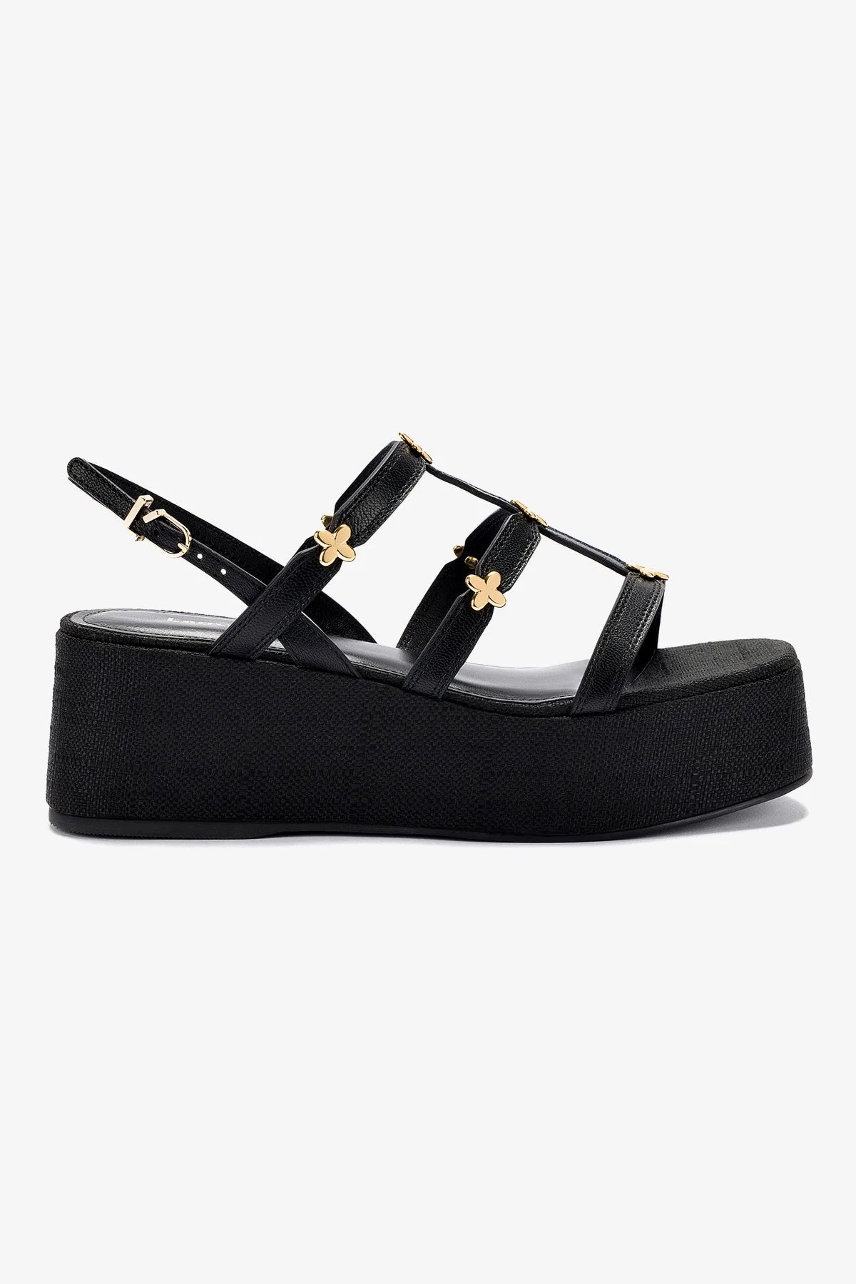 Harmony Flatform Sandal In Black Raffia