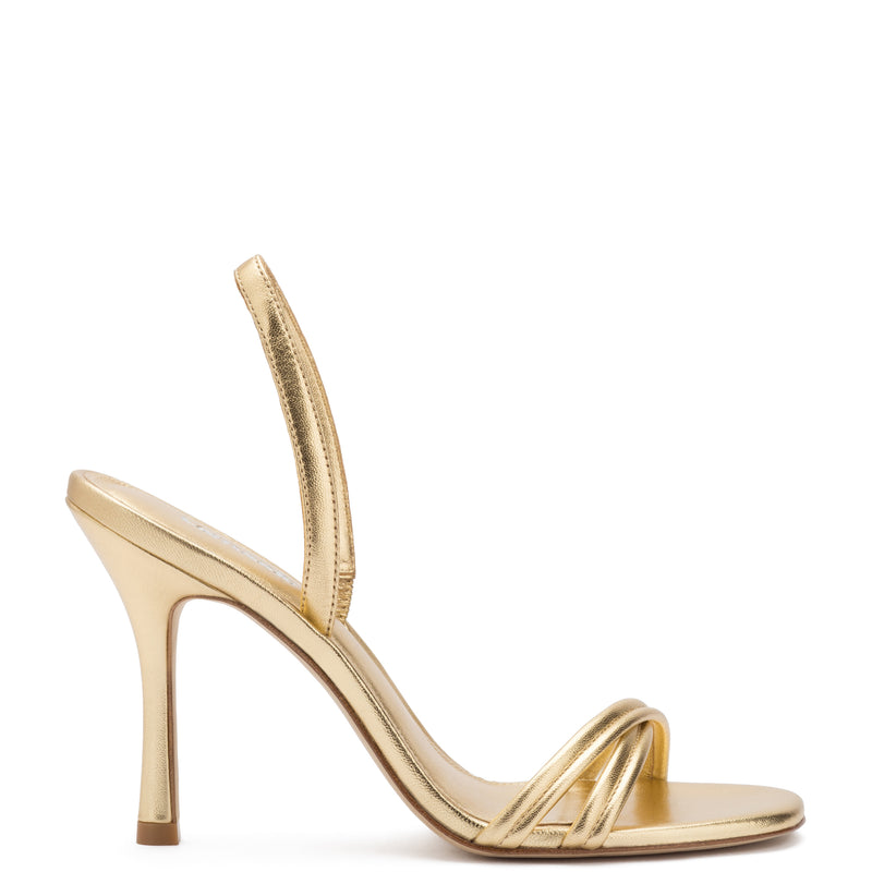 Annie Sandal In Gold Metallic Leather - Larroude