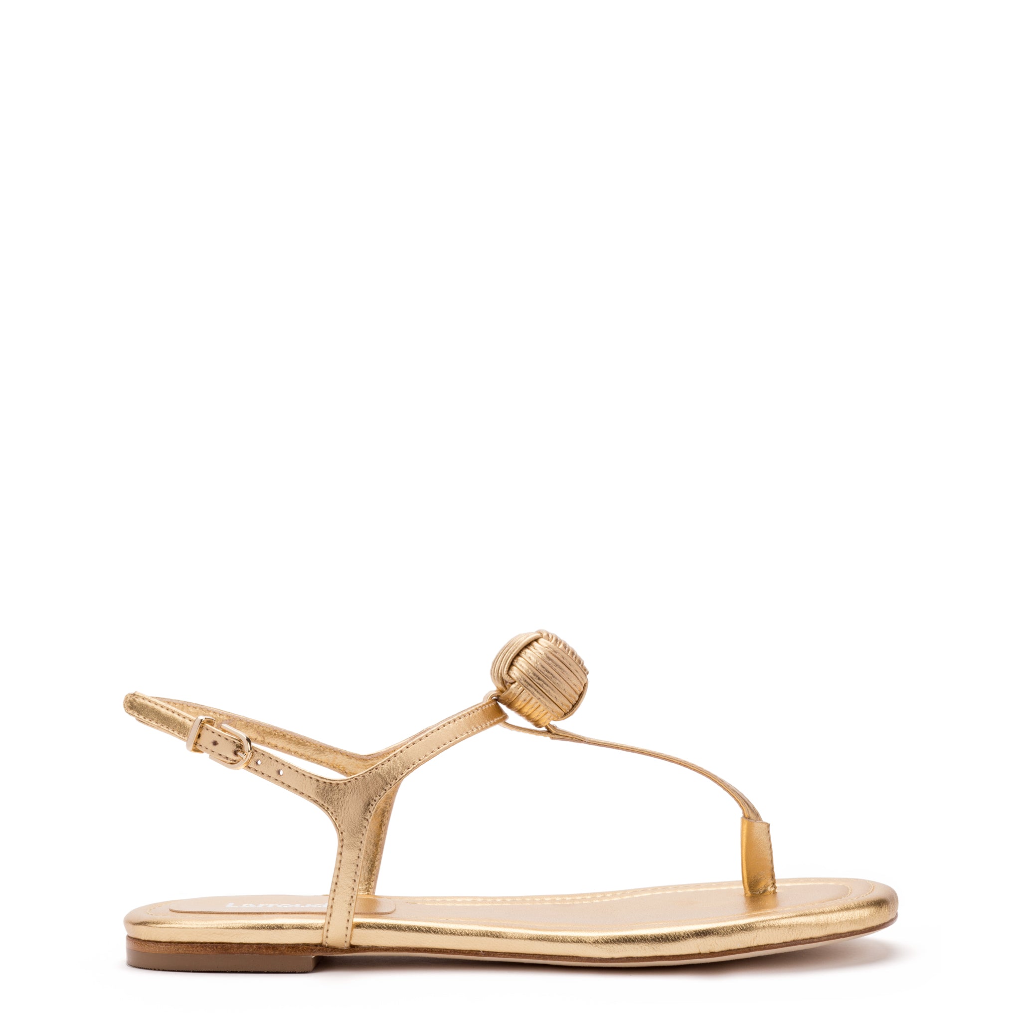 Valerie Flat Sandal In Gold Metallic Leather - Larroude