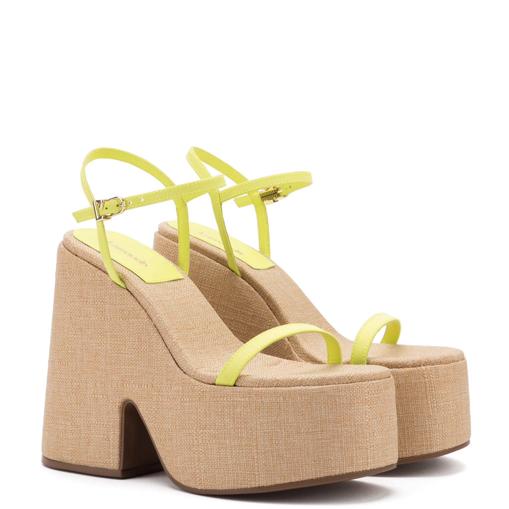 Wanda Platform Sandal In Gold Metallic Leather and Raffia - Larroude