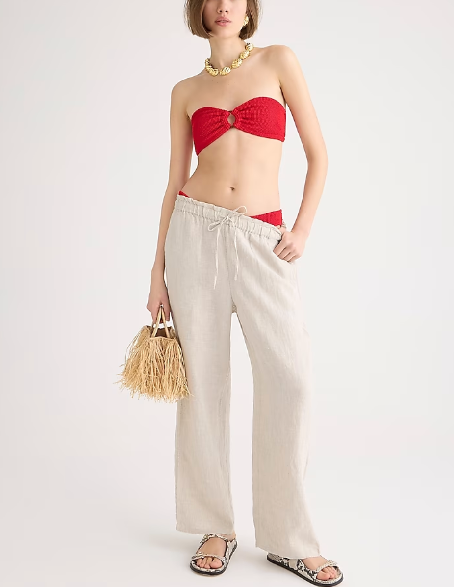Linen-blend Pull-on Pants - White/blue striped - Ladies | H&M US
