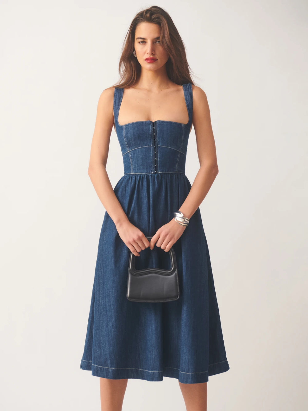 denim midi dress for traveling comfortable