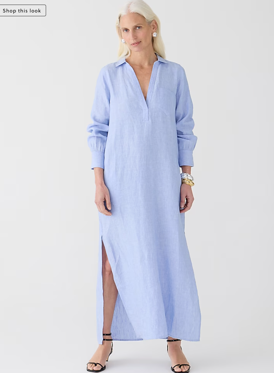 comfortable loose light blue linen dress for travel