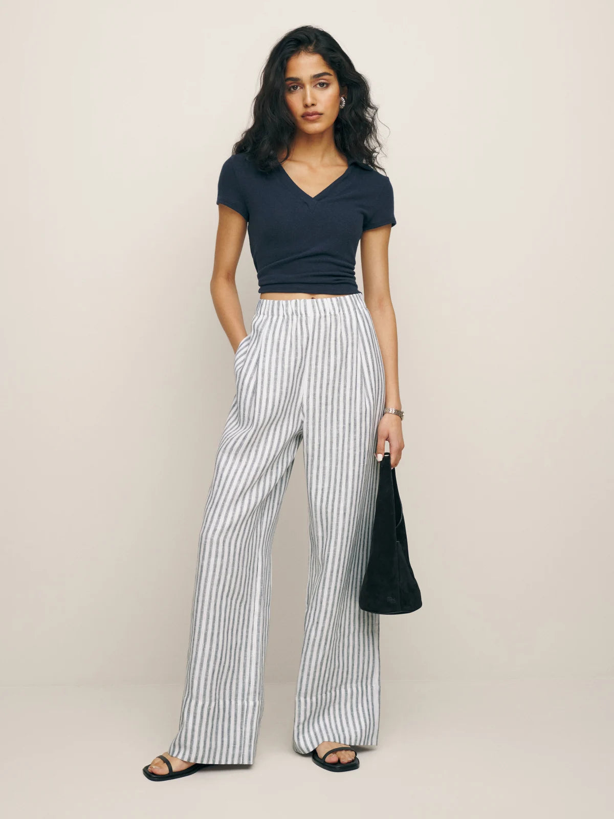 Petite striped linen pants best sale