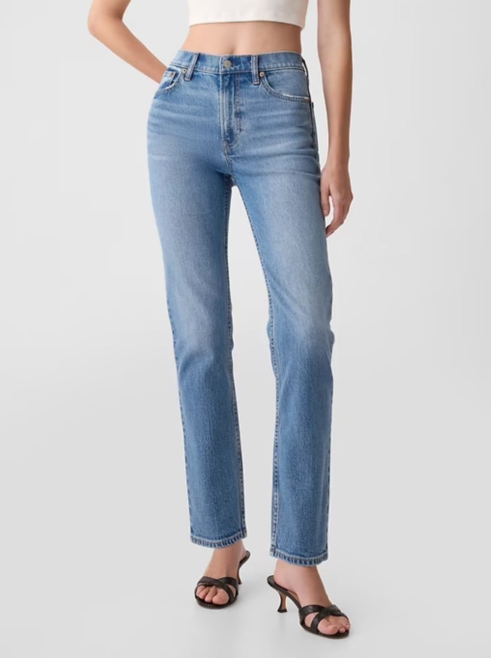 Womens Jeans High Rise Straight Wide Leg Pants Blue Stretch Denim