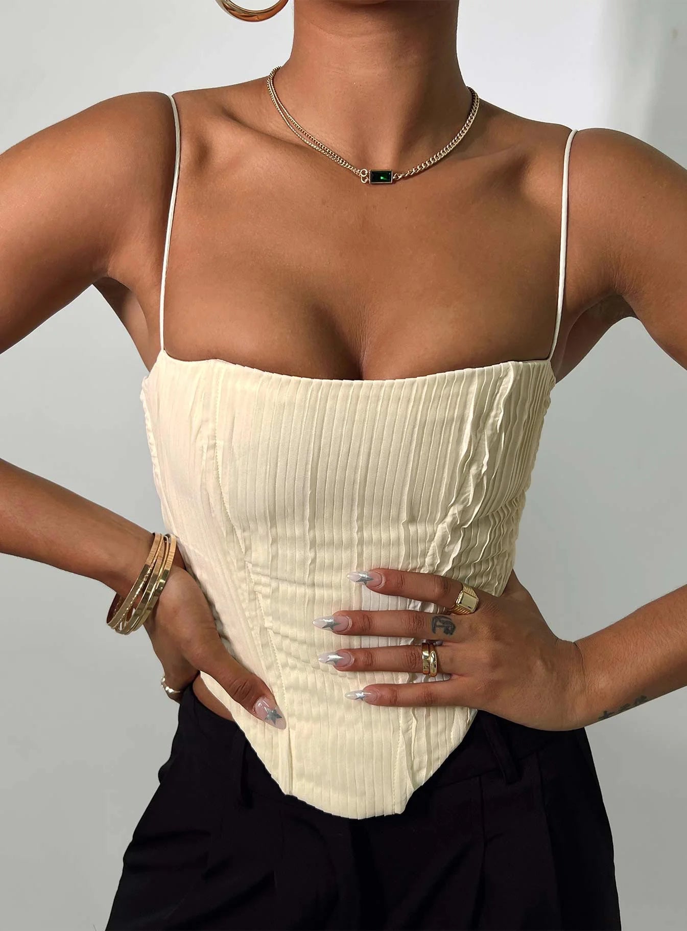 Women's Lace Up Back Corset Top Beige –