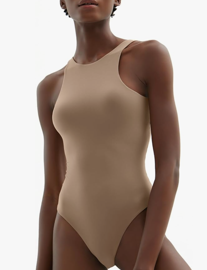 Eixyhueg Damen-Body, 3-teilig, sexy, gerippt, One-Shoulder-Tanktops, Skims  Duplicate Body Suit, Tanga-Overall(BlackCoffeeBeige,S) : : Fashion