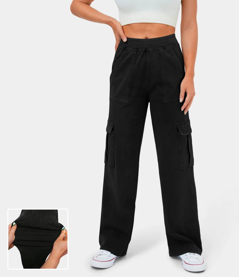 Women with Control Petite Tummy Control Pull-On Boot Cut Cargo Pants 