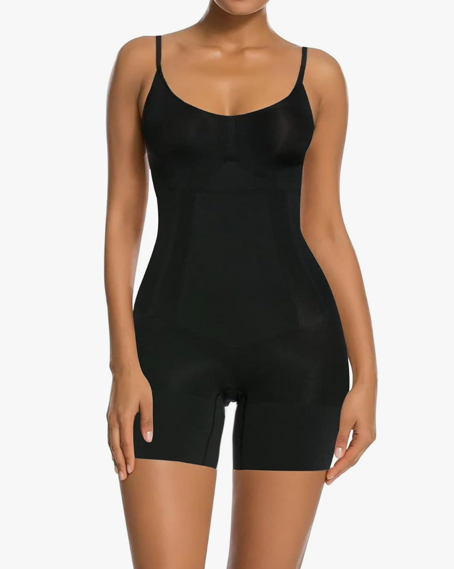  V Neck Bodysuit For Women Long Sleeve Tummy Control Shapewear  Mid Thigh Body Shaper Leotard Tops Black M