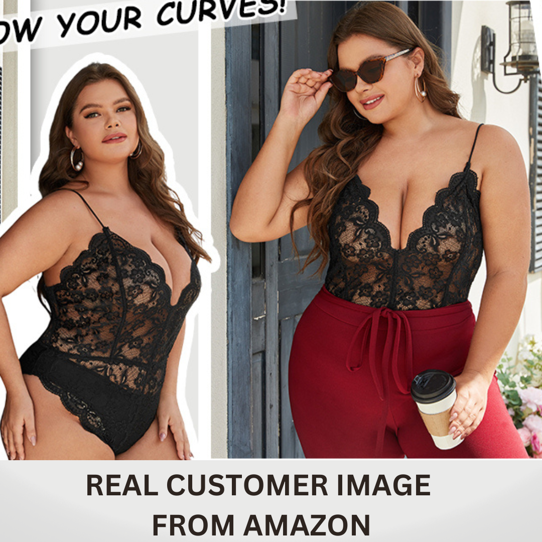Plus Size Lace Bodysuit With Open Plus Size Bras And Crotchless
