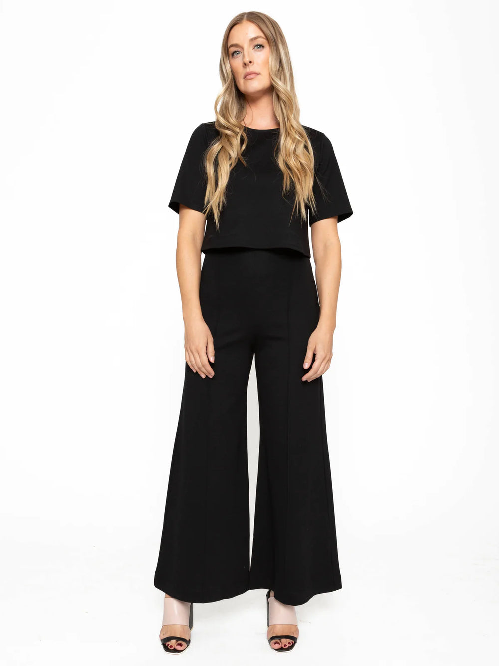 Petite Black Wide Leg Crop Trousers